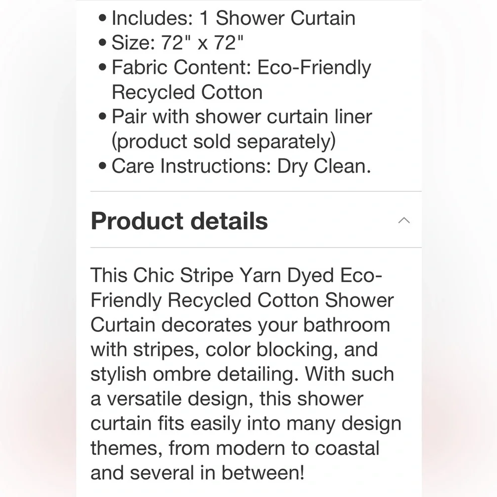LUSH DECOR NWT chic stripe yarn dyed eco friendly recycled cotton shower curtain